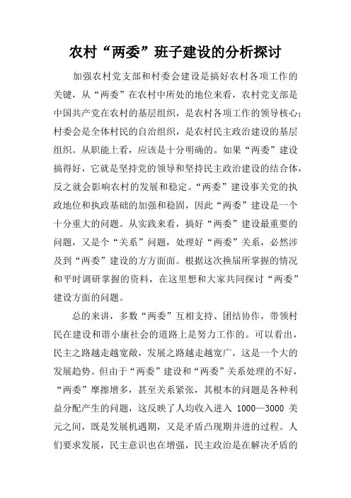 农村“两委”班子建设的分析探讨