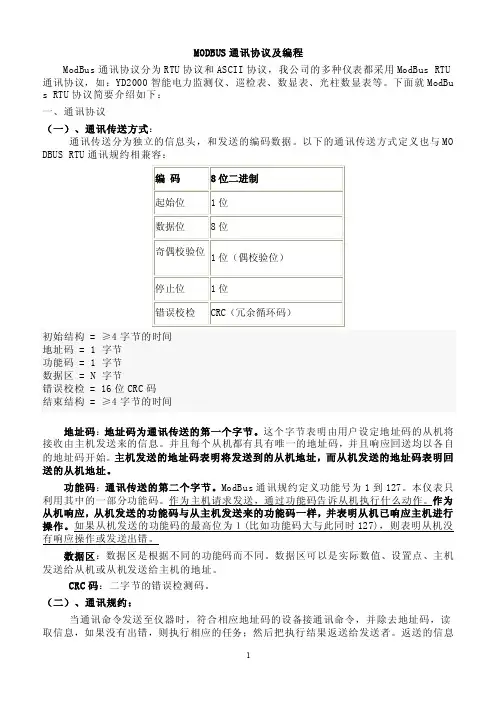 MODBUS通讯协议及PLC编程通讯实例