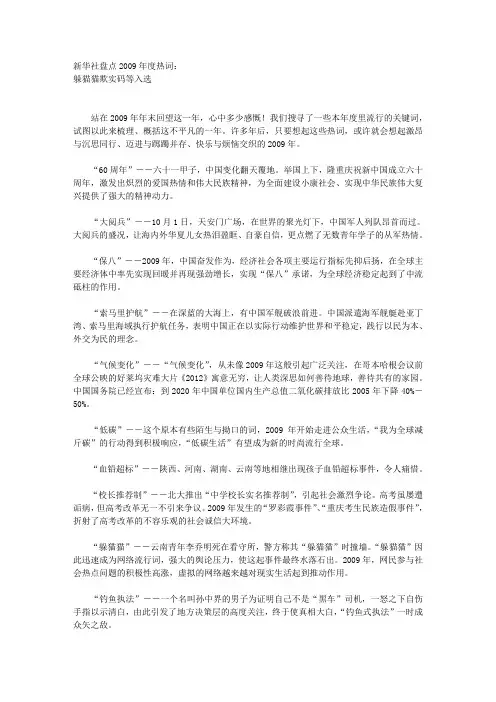 新华社盘点2009年度热词：