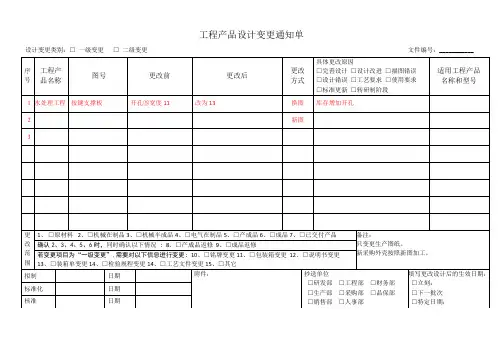 工程产品设计变更通知单