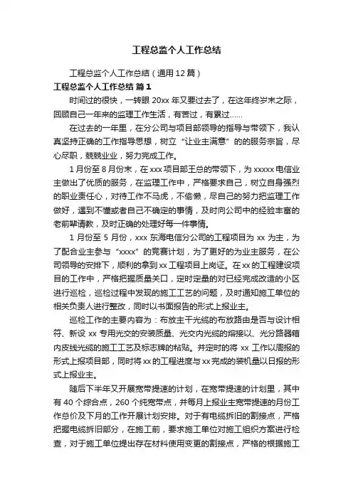 工程总监个人工作总结（通用12篇）
