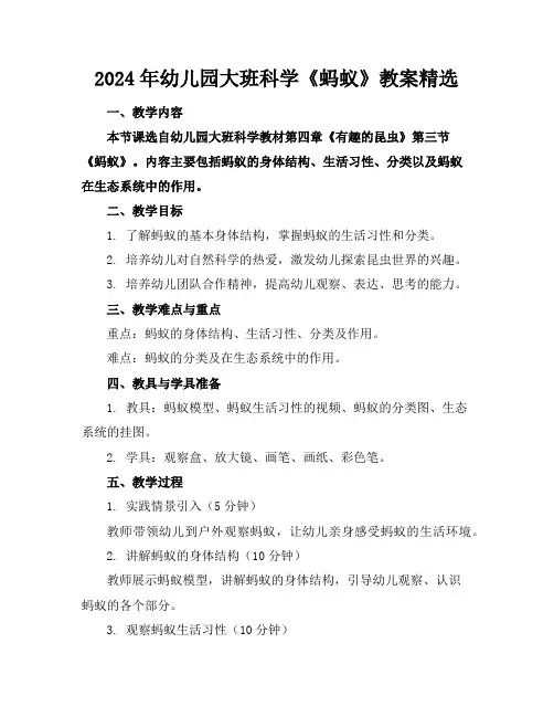 2024年幼儿园大班科学《蚂蚁》教案精选