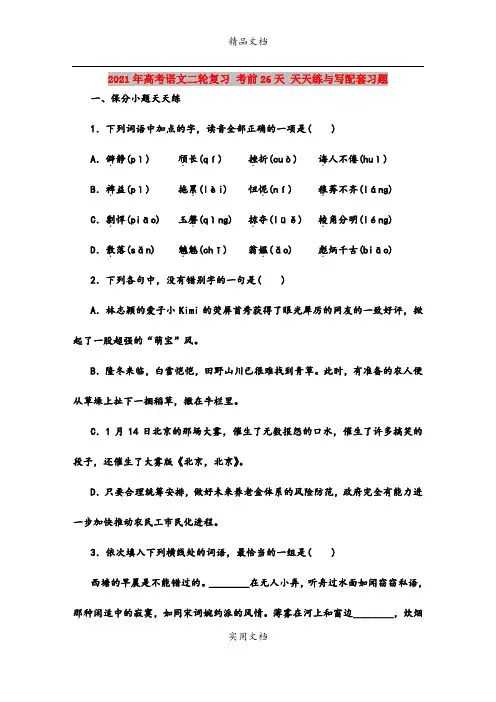 2021年高考语文二轮复习 考前26天 天天练与写配套习题