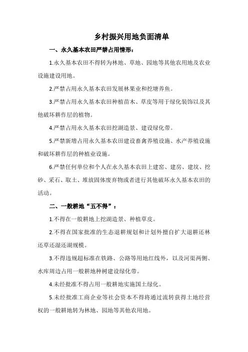 乡村振兴用地负面清单