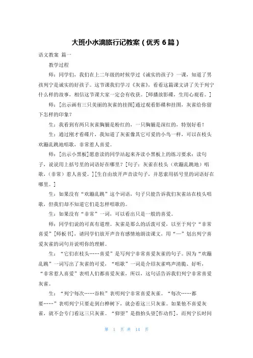 大班小水滴旅行记教案(优秀6篇)