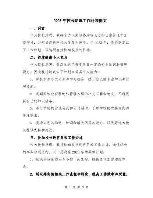 2023年校长助理工作计划例文