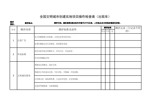 全国文明城市创建实地项目操作检查表(出租车、新时代文明实践中心)