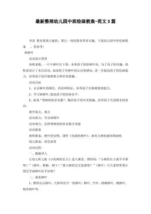 最新整理幼儿园中班绘画教案-范文3篇