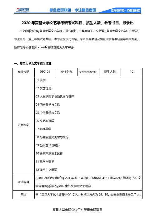 2020年复旦大学文艺学考研考试科目、招生人数、参考书目、报录比