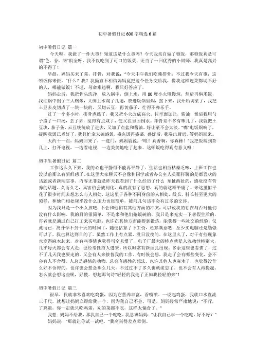 初中暑假日记600字精选6篇
