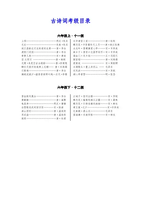 六年级 上下册完整版小学古诗词文背诵篇目
