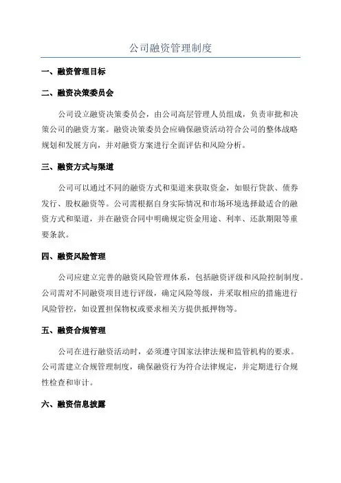 公司融资管理制度