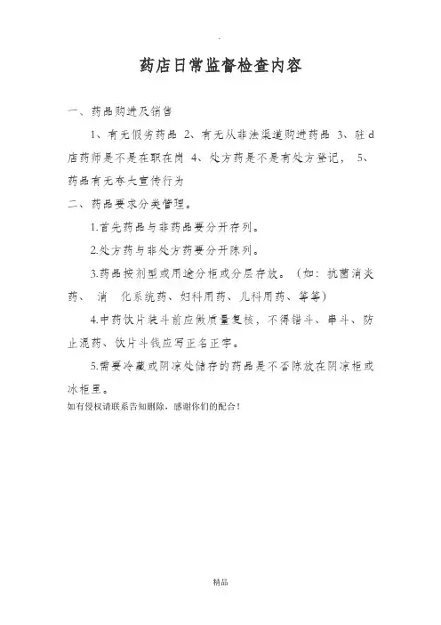 药店日常监督检查内容