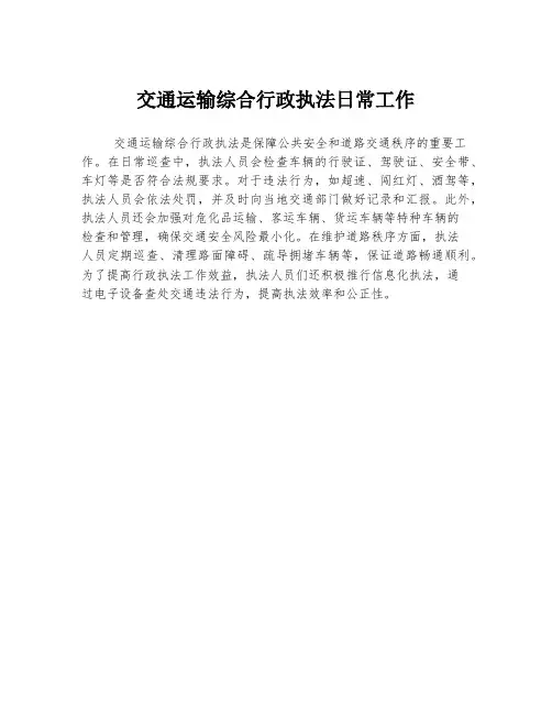 交通运输综合行政执法日常工作