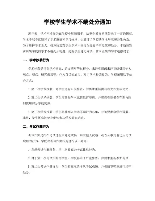 学校学生学术不端处分通知