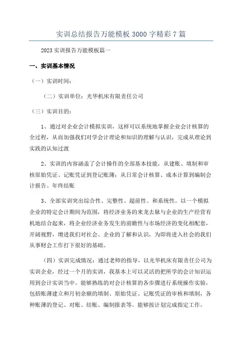 实训总结报告万能模板3000字精彩7篇