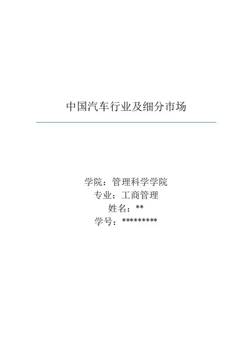 中国汽车市场细分方案