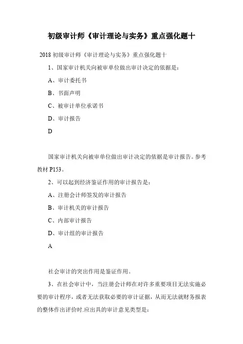 初级审计师《审计理论与实务》重点强化题十.doc