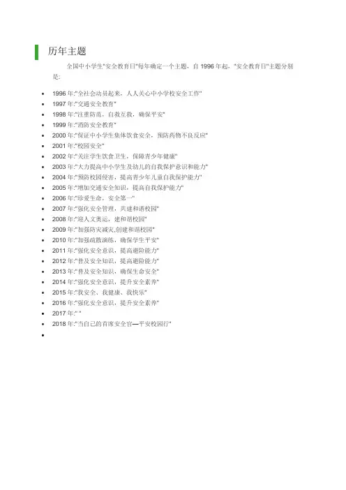 全国中小学生安全教育日历年主题