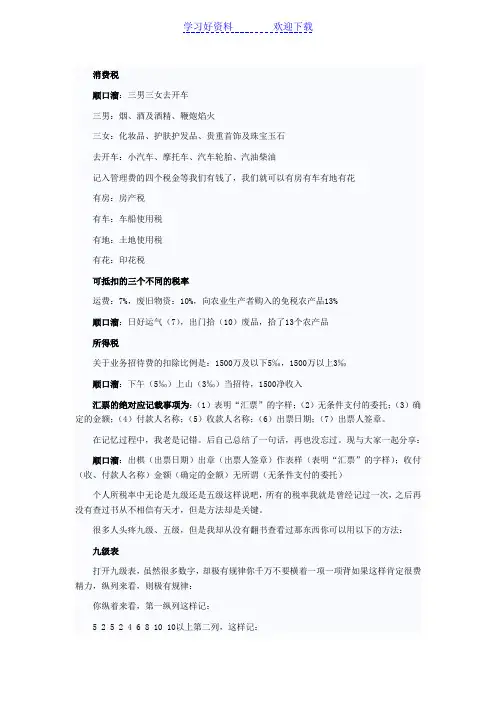 初级考试不得不看——经济法记忆口诀