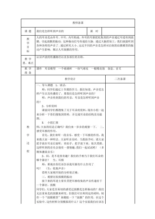 小学科学精品教案：我们是怎样听到声音的