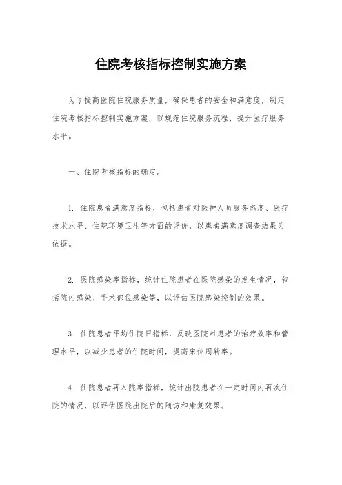 住院考核指标控制实施方案