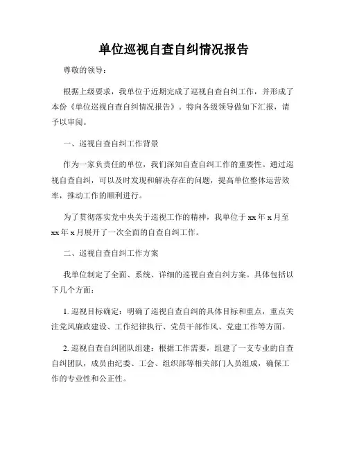 单位巡视自查自纠情况报告
