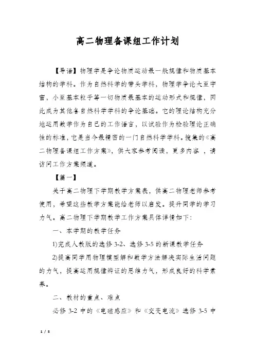高二物理备课组工作计划