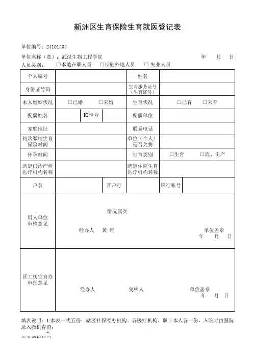 生育保险就医登记表