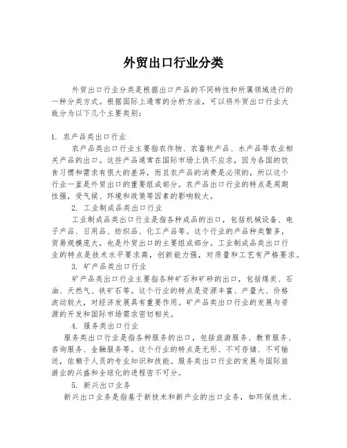 外贸出口行业分类