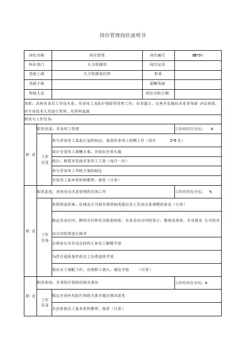 通信行业-人力资源部-岗位管理岗位说明书