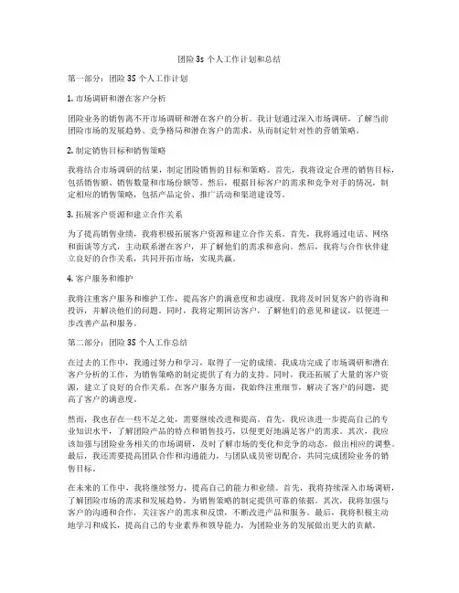 团险3s个人工作计划和总结