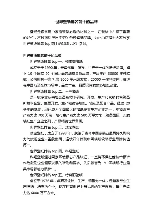 世界壁纸排名前十的品牌