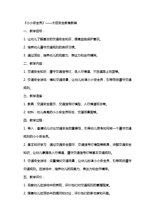 大班安全教案及教学反思《小小安全员》