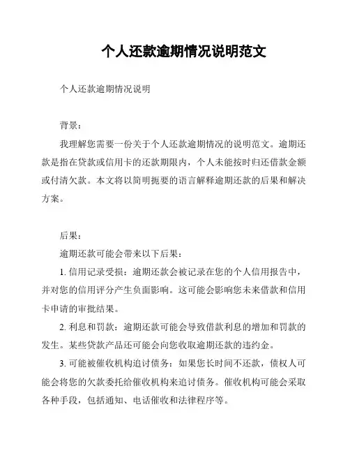 个人还款逾期情况说明范文