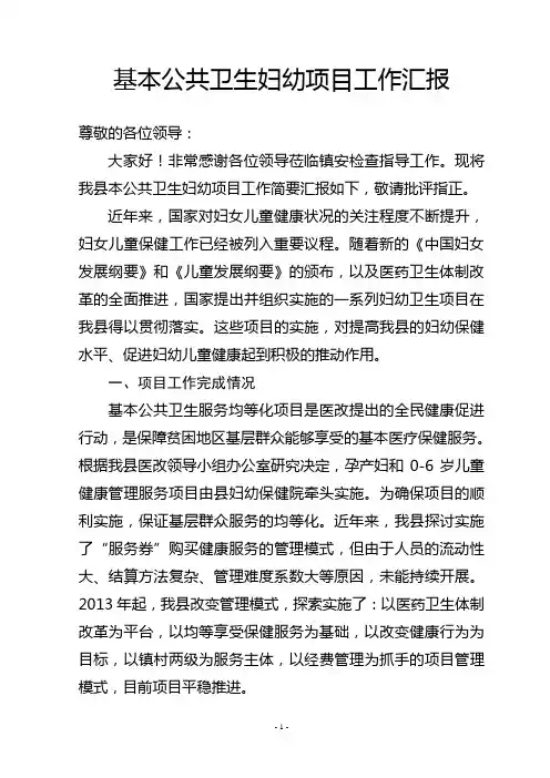 基本公共卫生妇幼项目工作汇报