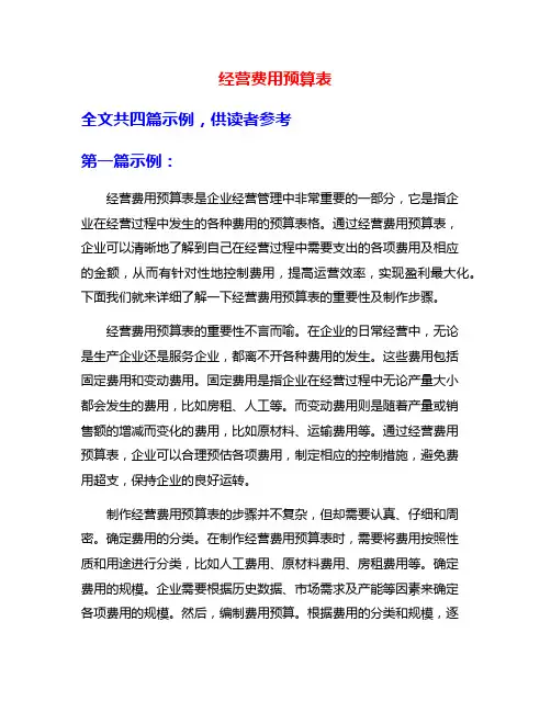 经营费用预算表
