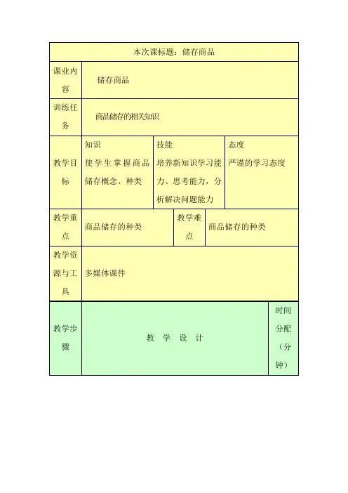 最新中职商品学教程教案：储存商品