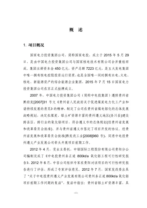 国家电投集团贵州遵义产业发展有限公司国家电投集团贵州务正道1000Kta氧化..