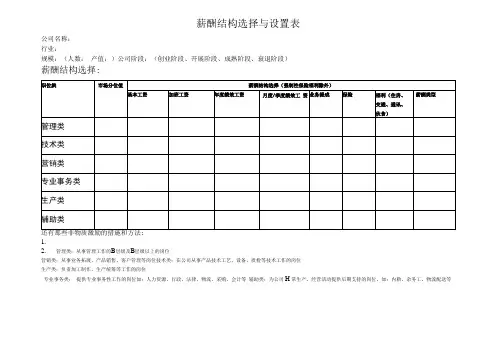 薪酬结构选择与设计表