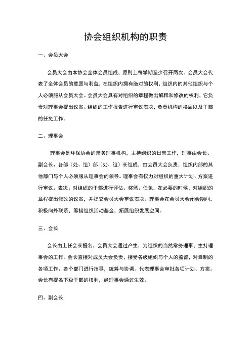 协会组织机构的职责