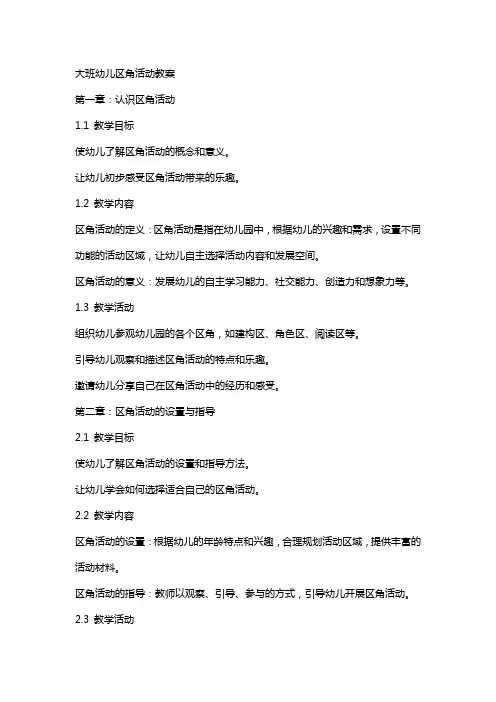 大班幼儿区角活动教案