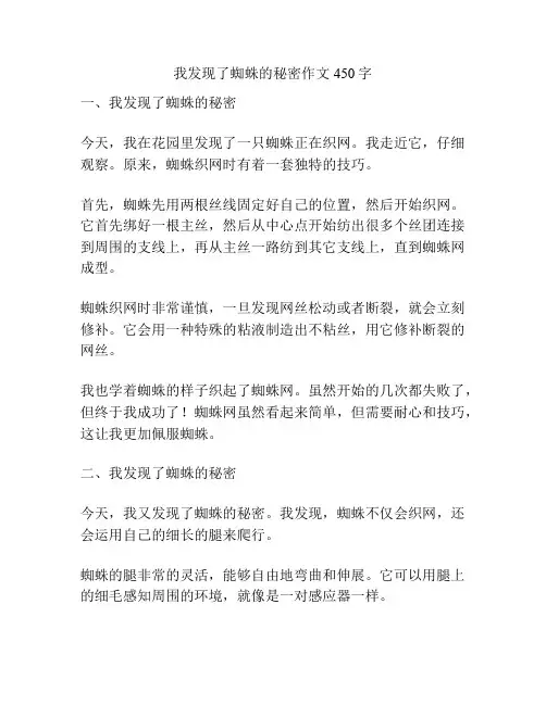 我发现了蜘蛛的秘密作文450字