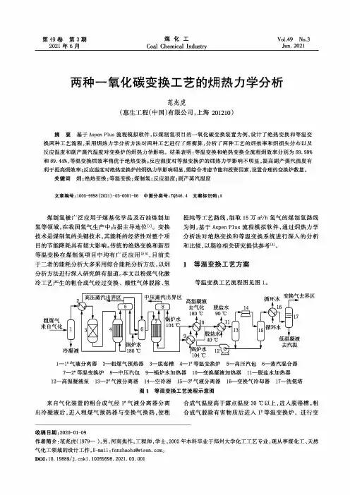 两种一氧化碳变换工艺的[火用]热力学分析