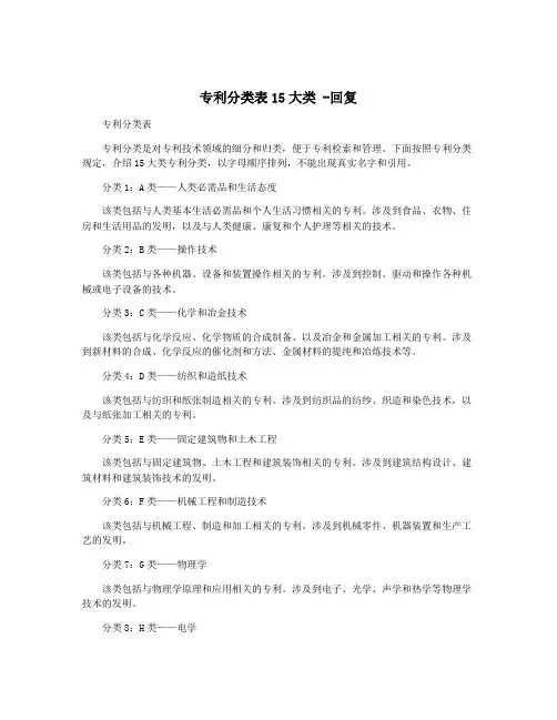 专利分类表15大类 -回复