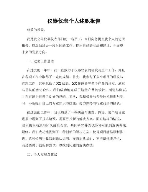 仪器仪表个人述职报告