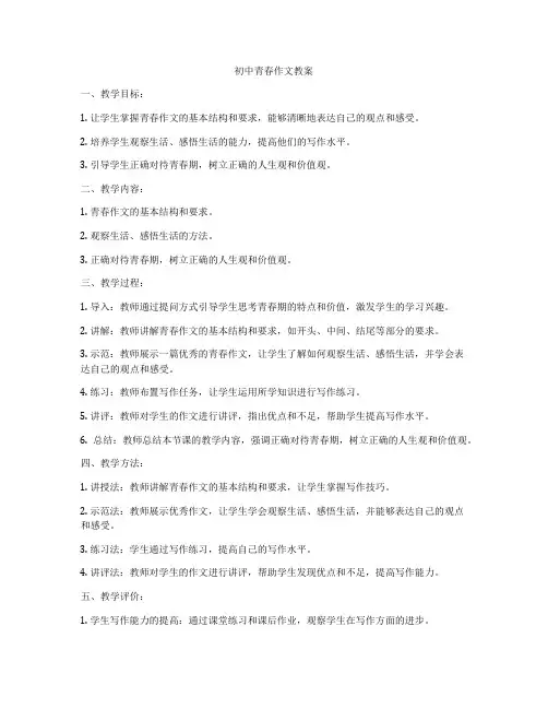 初中青春作文教案