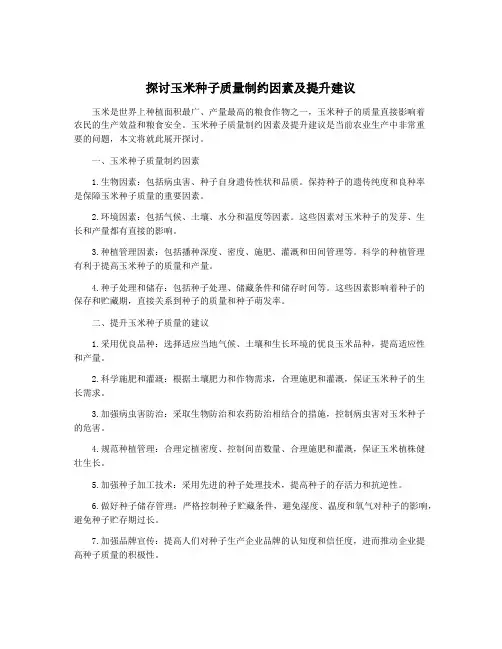 探讨玉米种子质量制约因素及提升建议