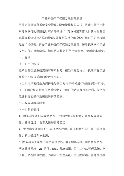 信息系统操作权限分级管理制度