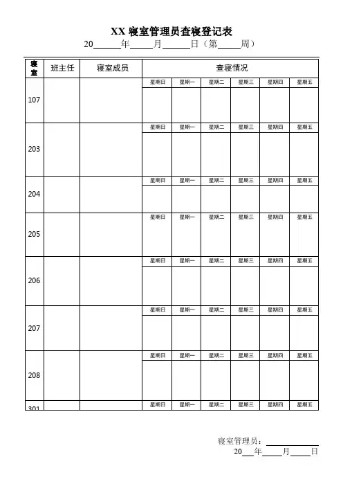 学生住宿查寝情况登记表